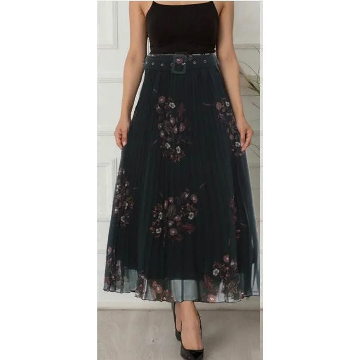 Floral Pleated Long Skirt