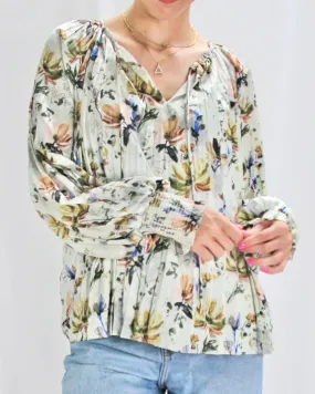 Floral Printed Long Sleeve Blouse in cream by Skies are Blue