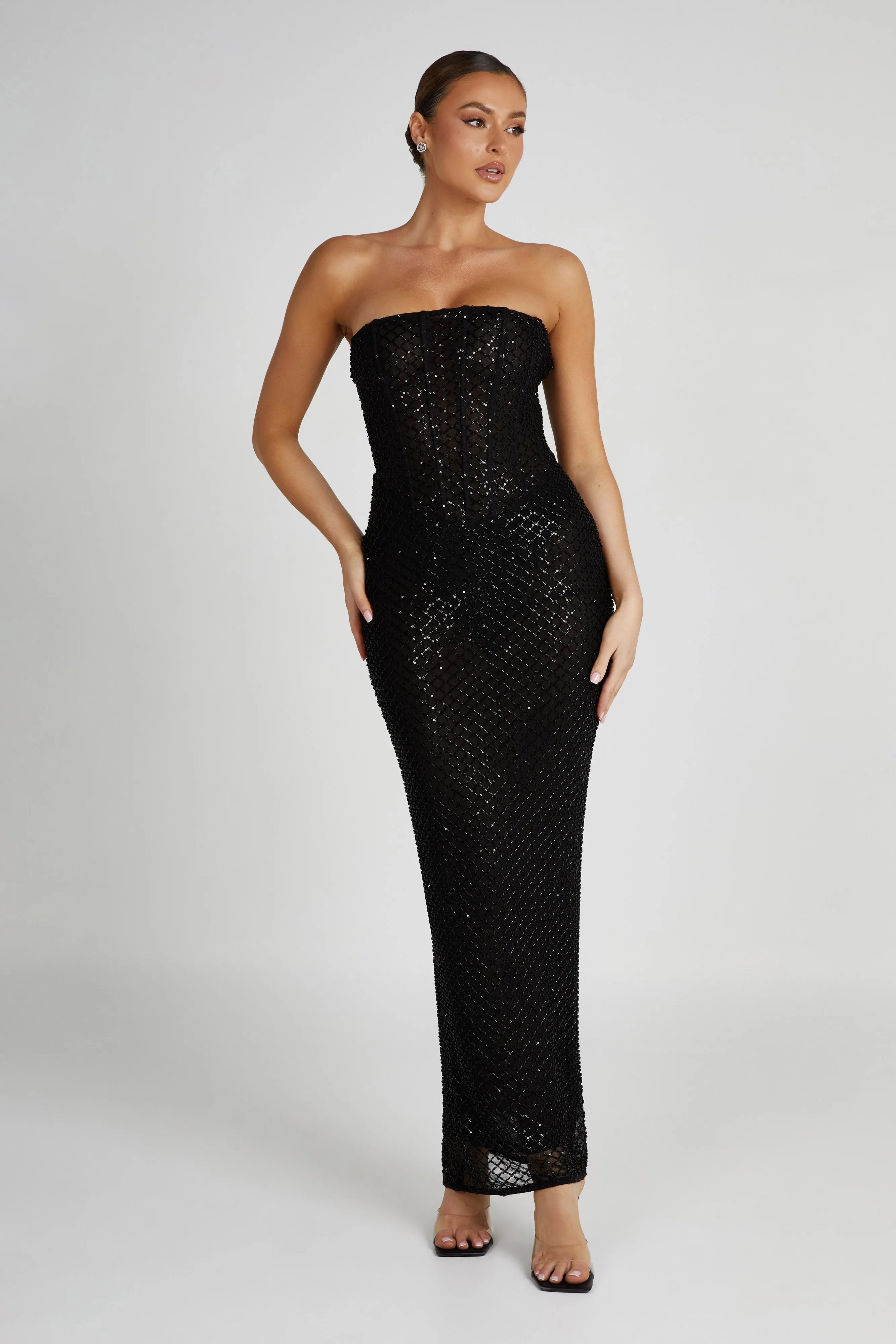 Gemma Strapless Sequin Maxi Dress - Black