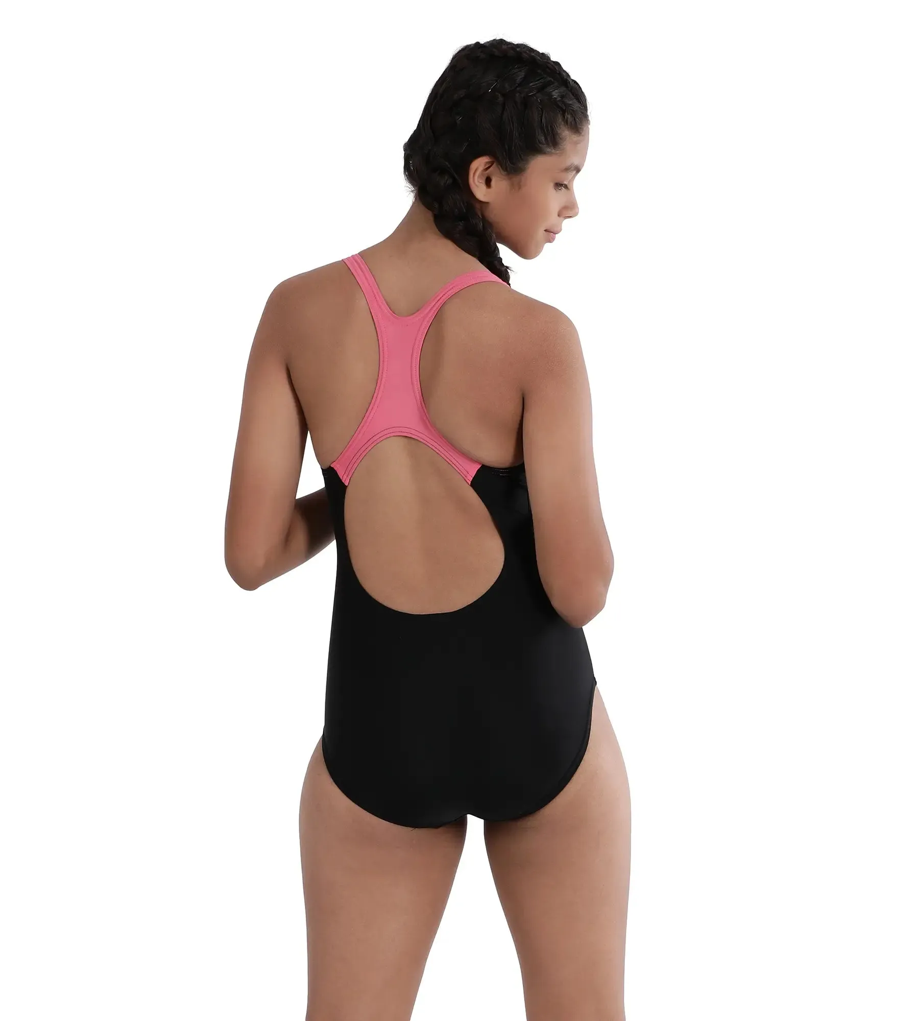 Girl's Endurance Medley Logo Muslce back Swimwear - Black & Fandango Pink