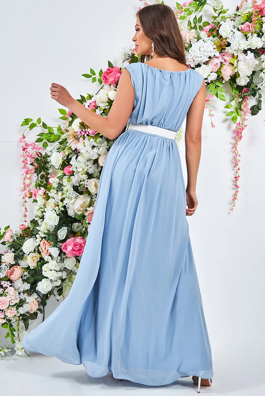 Goddiva Chiffon Maxi With Embellished Belt