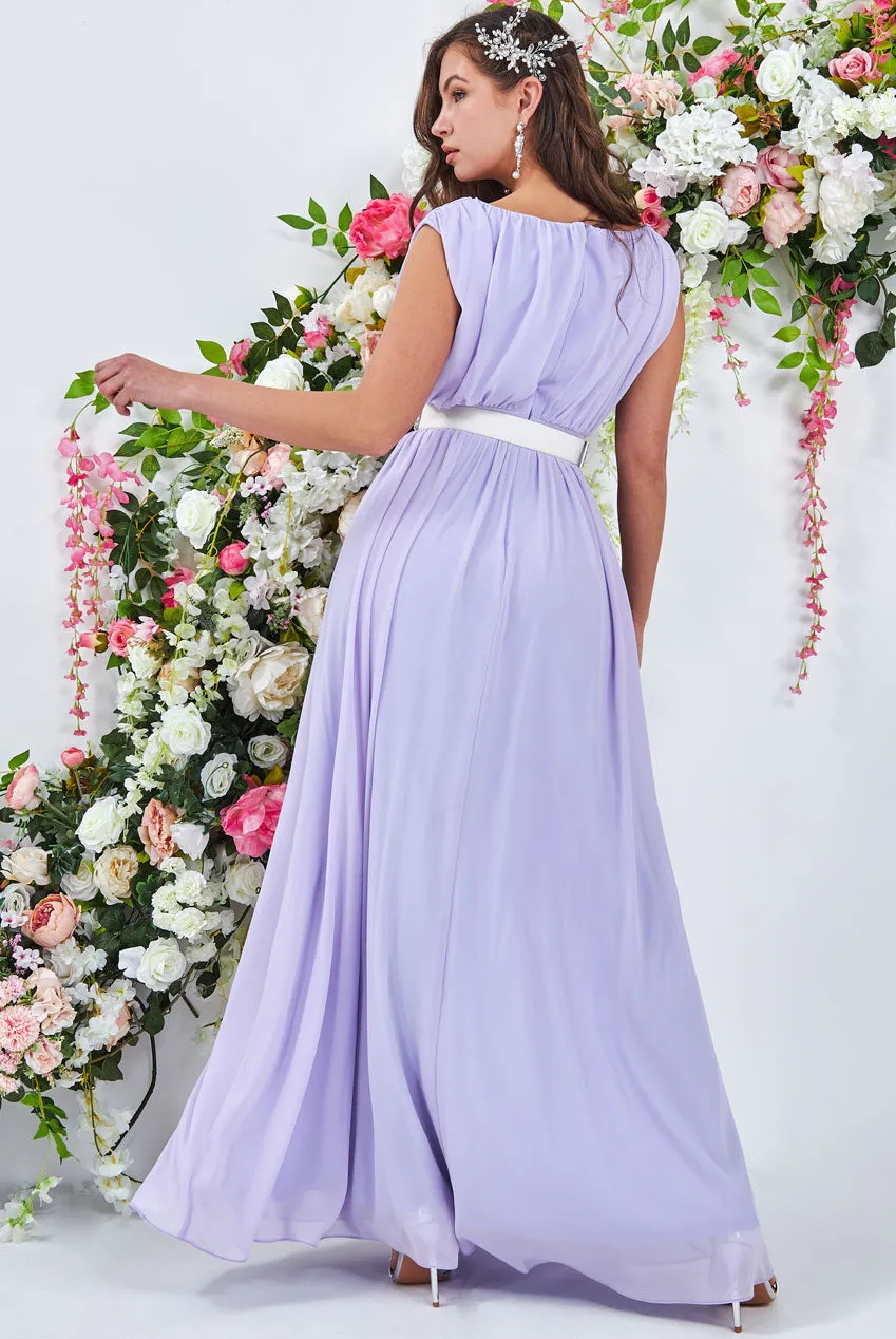 Goddiva Chiffon Maxi With Embellished Belt