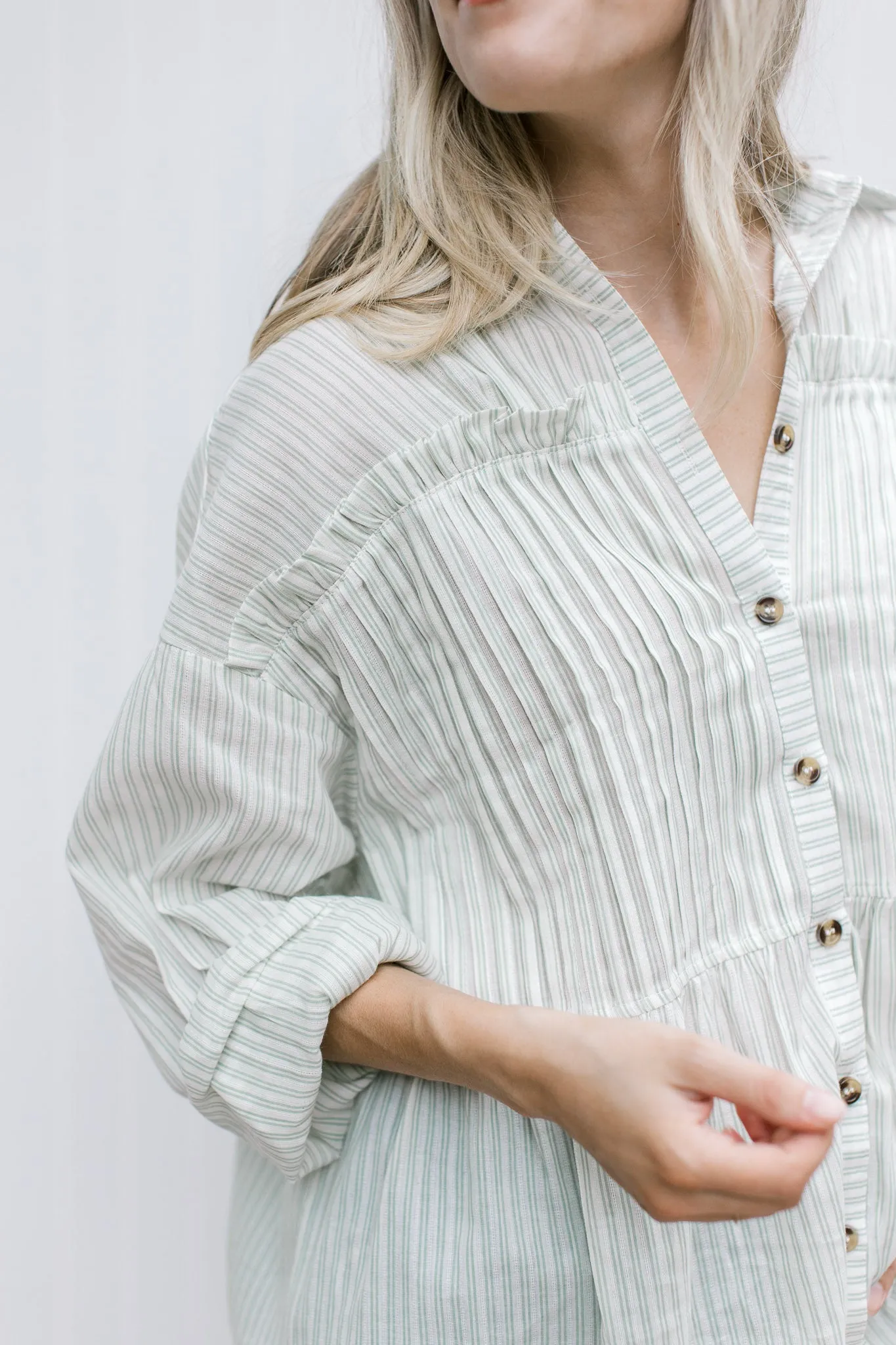 Green Pinstripe Top