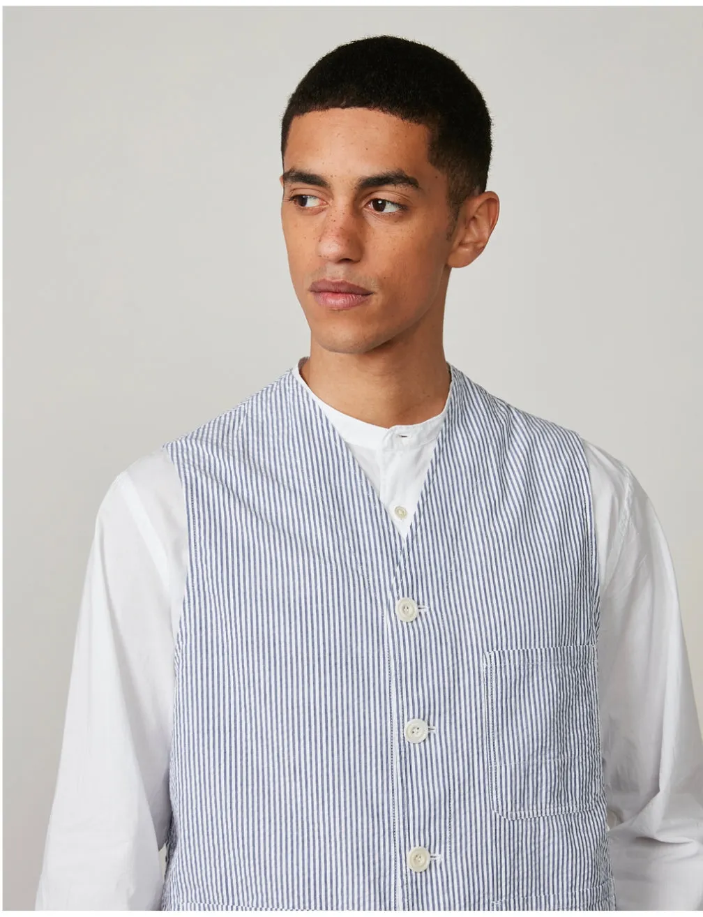 Hartford France Warren Blue & White Hickory Stripe Seersucker Waistcoat