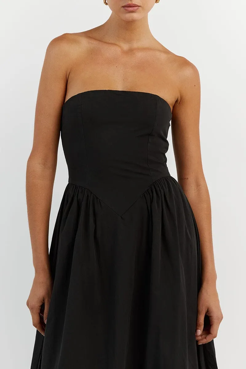 HYLAND BLACK STRAPLESS MIDI DRESS