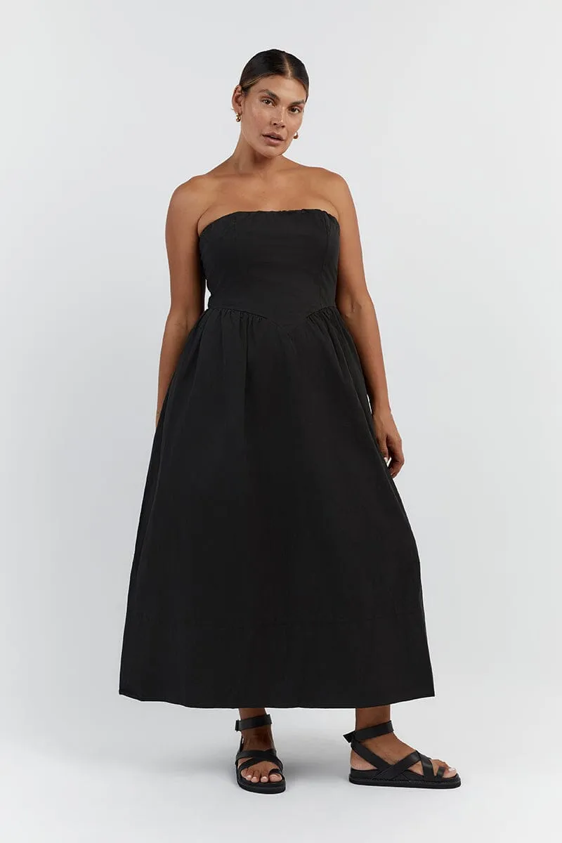 HYLAND BLACK STRAPLESS MIDI DRESS