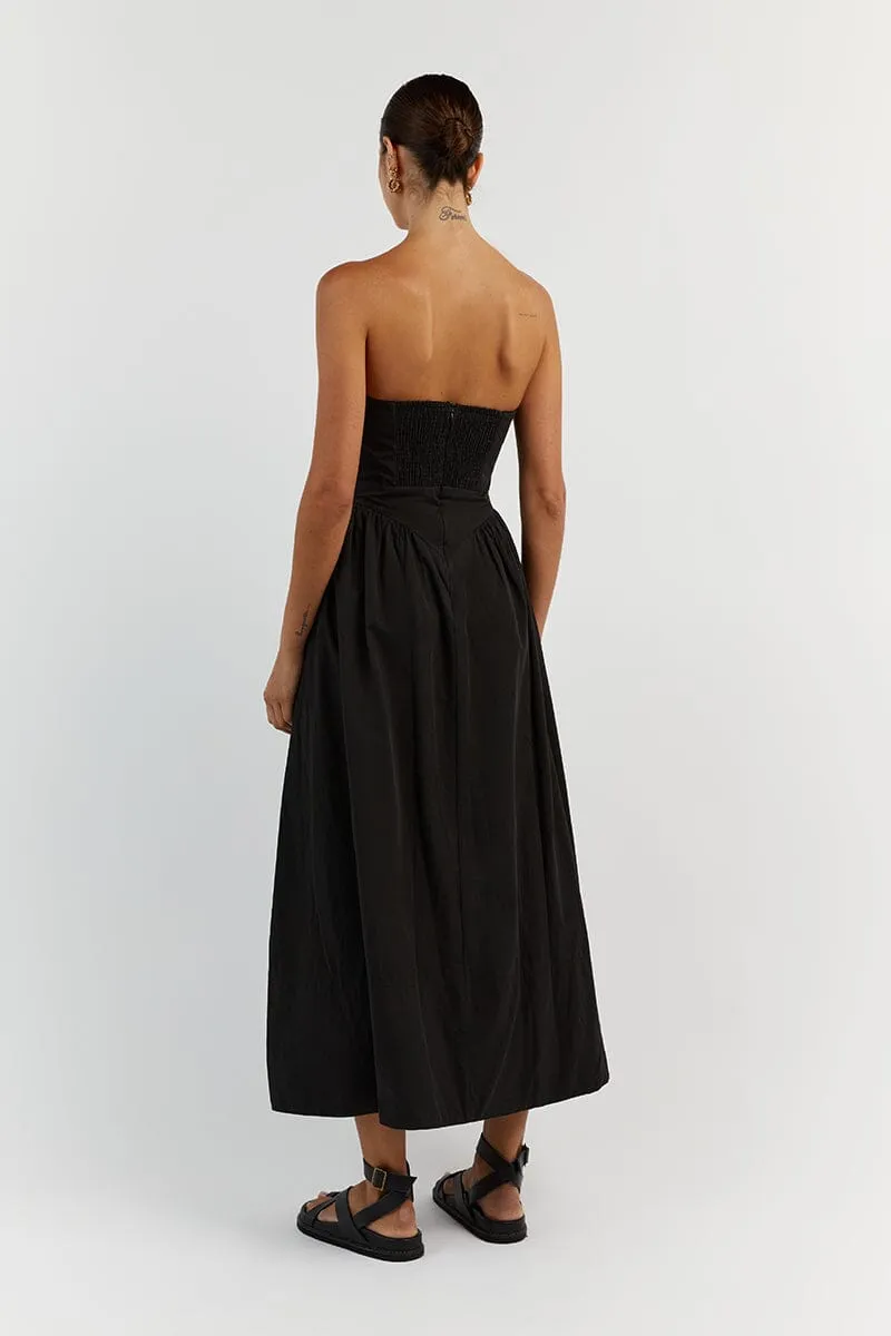 HYLAND BLACK STRAPLESS MIDI DRESS