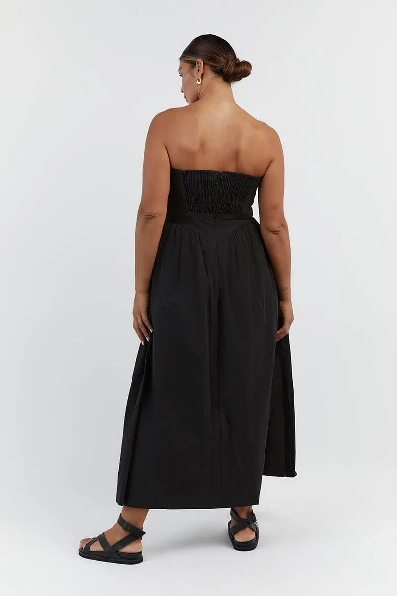 HYLAND BLACK STRAPLESS MIDI DRESS