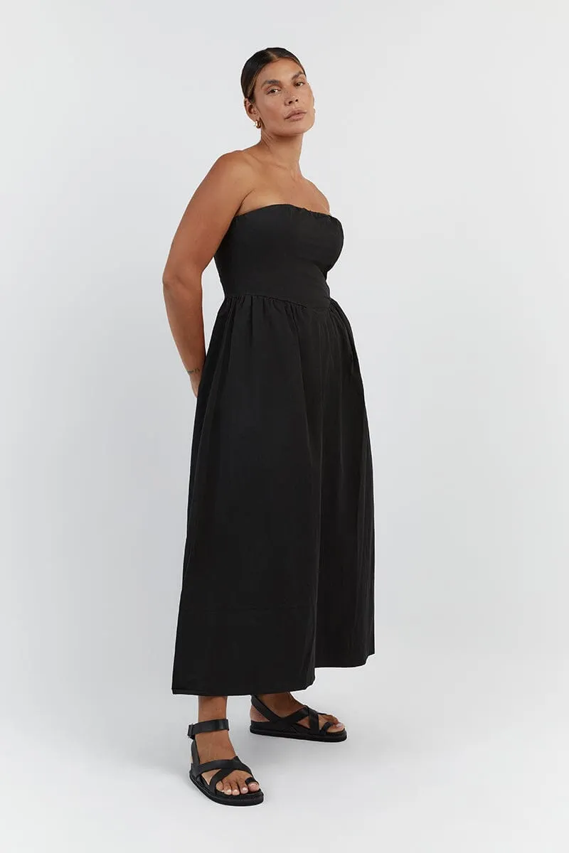 HYLAND BLACK STRAPLESS MIDI DRESS