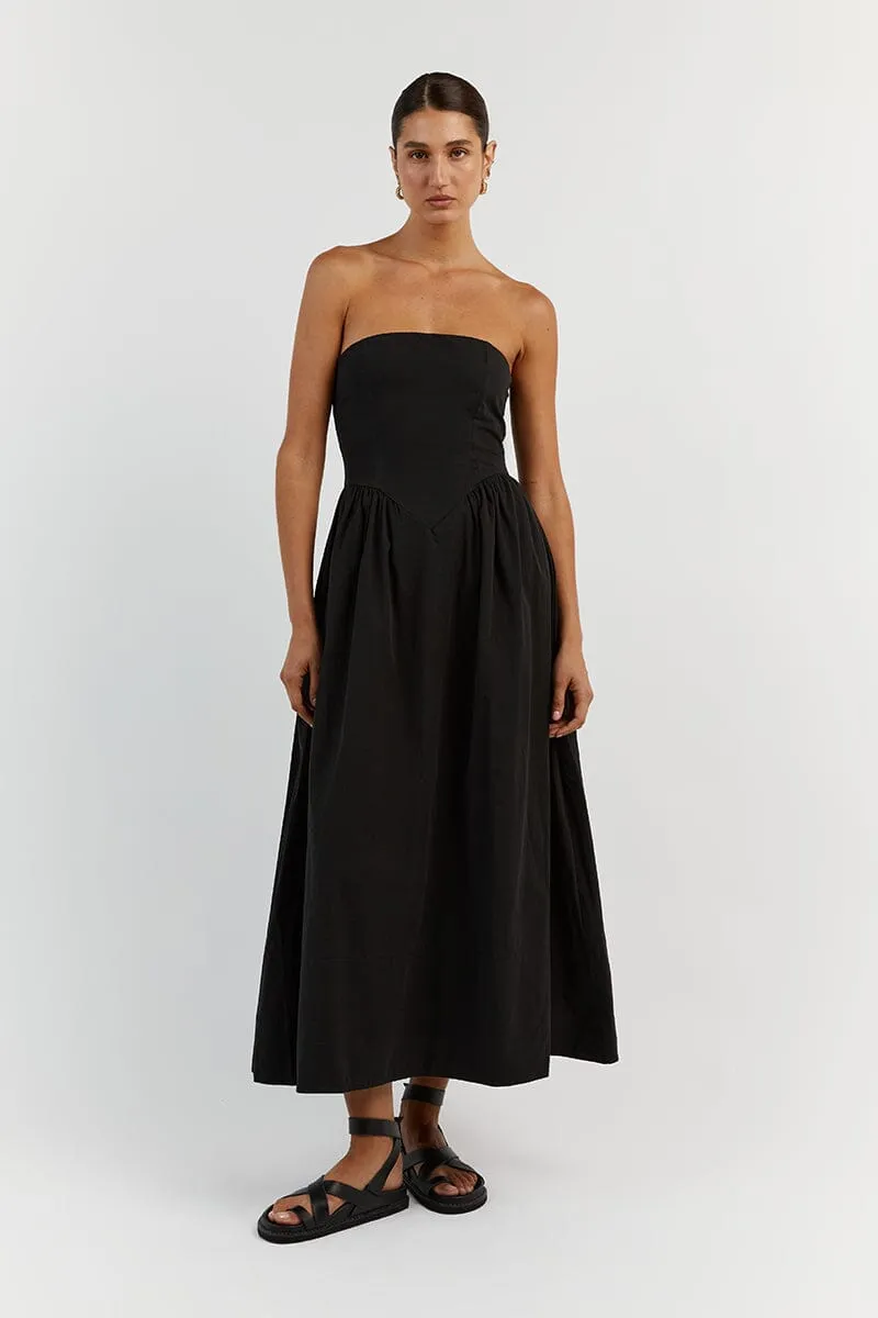 HYLAND BLACK STRAPLESS MIDI DRESS