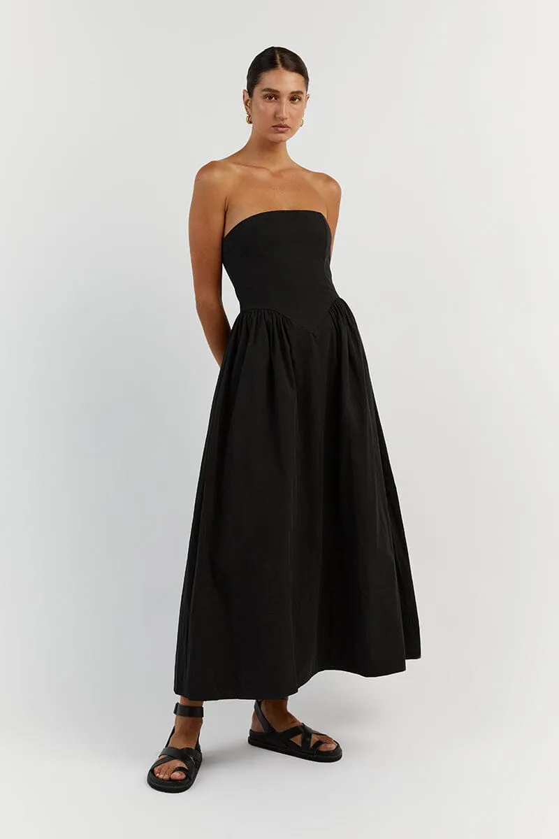 HYLAND BLACK STRAPLESS MIDI DRESS