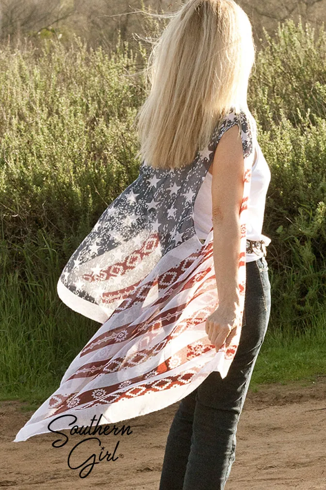 Indian Print American Flag Boho Kimono