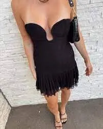 Isola Strapless Ruched Mini Dress Black