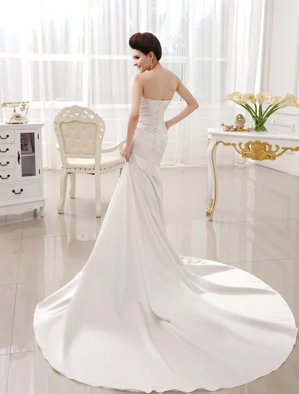 Ivory Mermaid Court Train Bridal Wedding Dress With Strapless