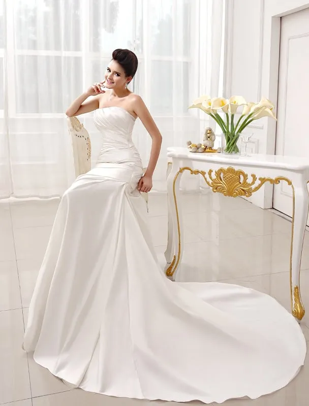 Ivory Mermaid Court Train Bridal Wedding Dress With Strapless