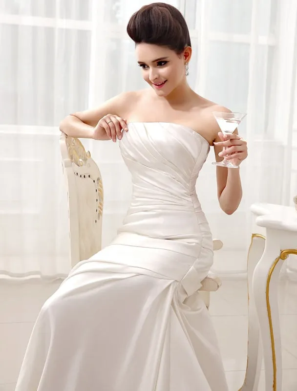 Ivory Mermaid Court Train Bridal Wedding Dress With Strapless