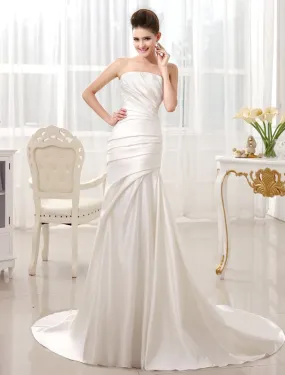 Ivory Mermaid Court Train Bridal Wedding Dress With Strapless