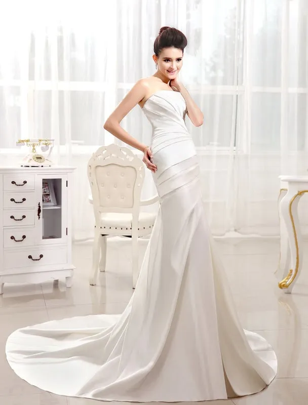 Ivory Mermaid Court Train Bridal Wedding Dress With Strapless