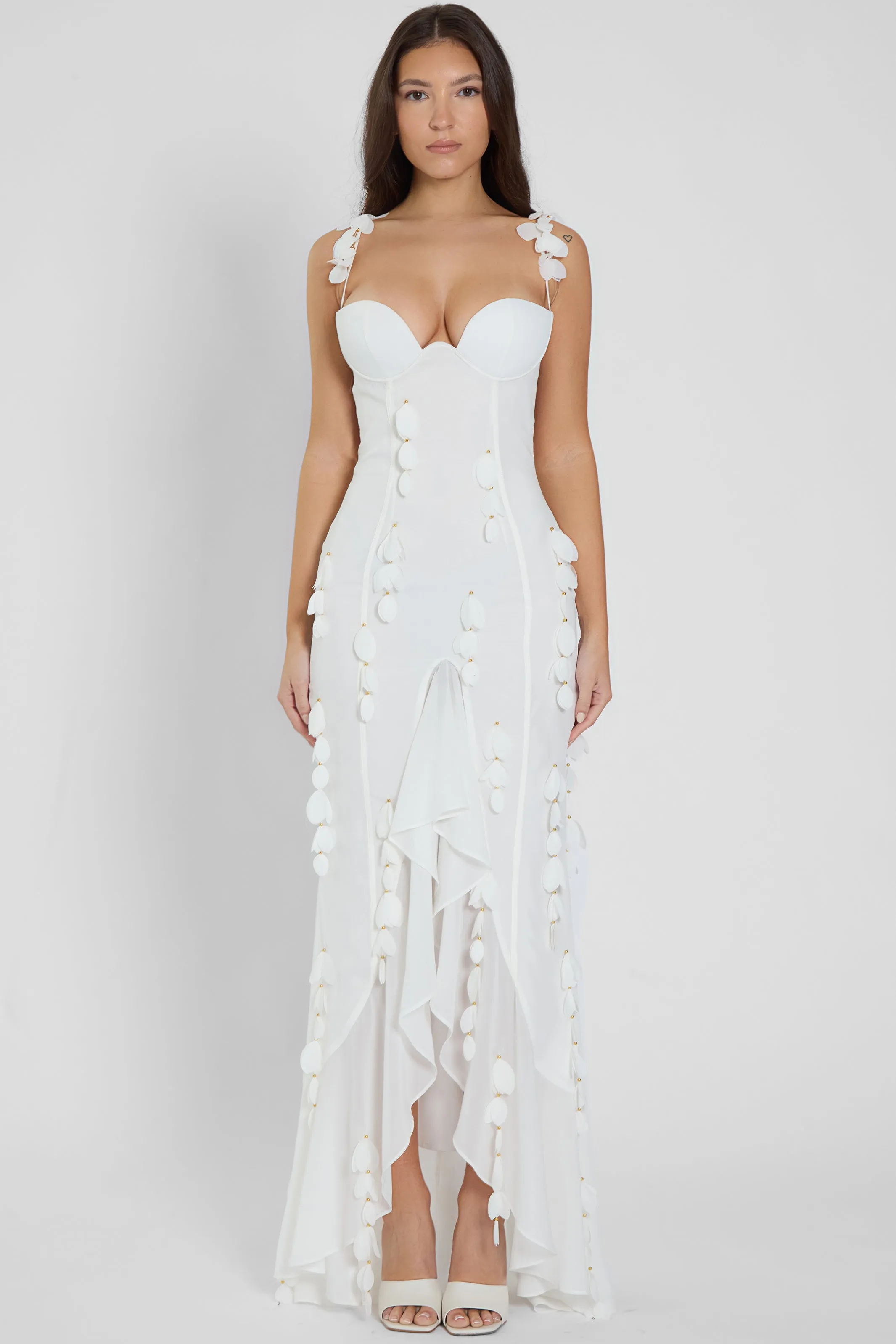 Ivy Petal Bustier Maxi Dress - White