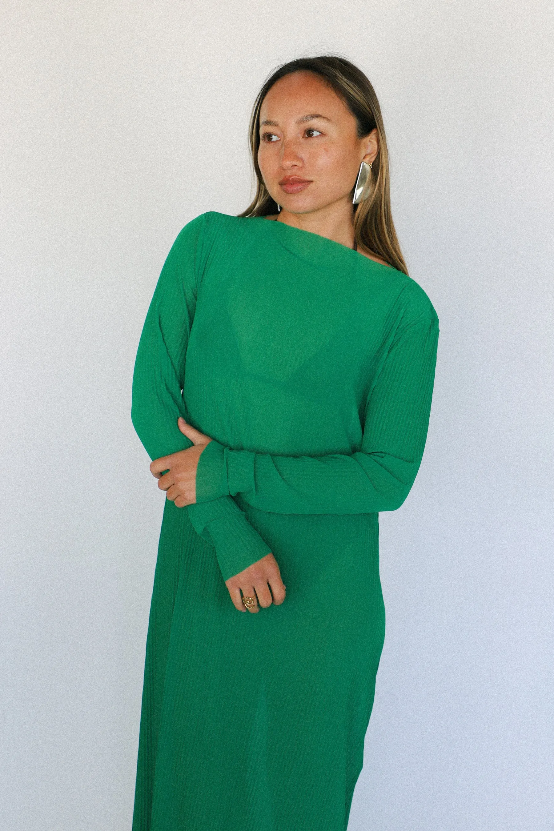 Kelly Green Pleated Mesh Dress