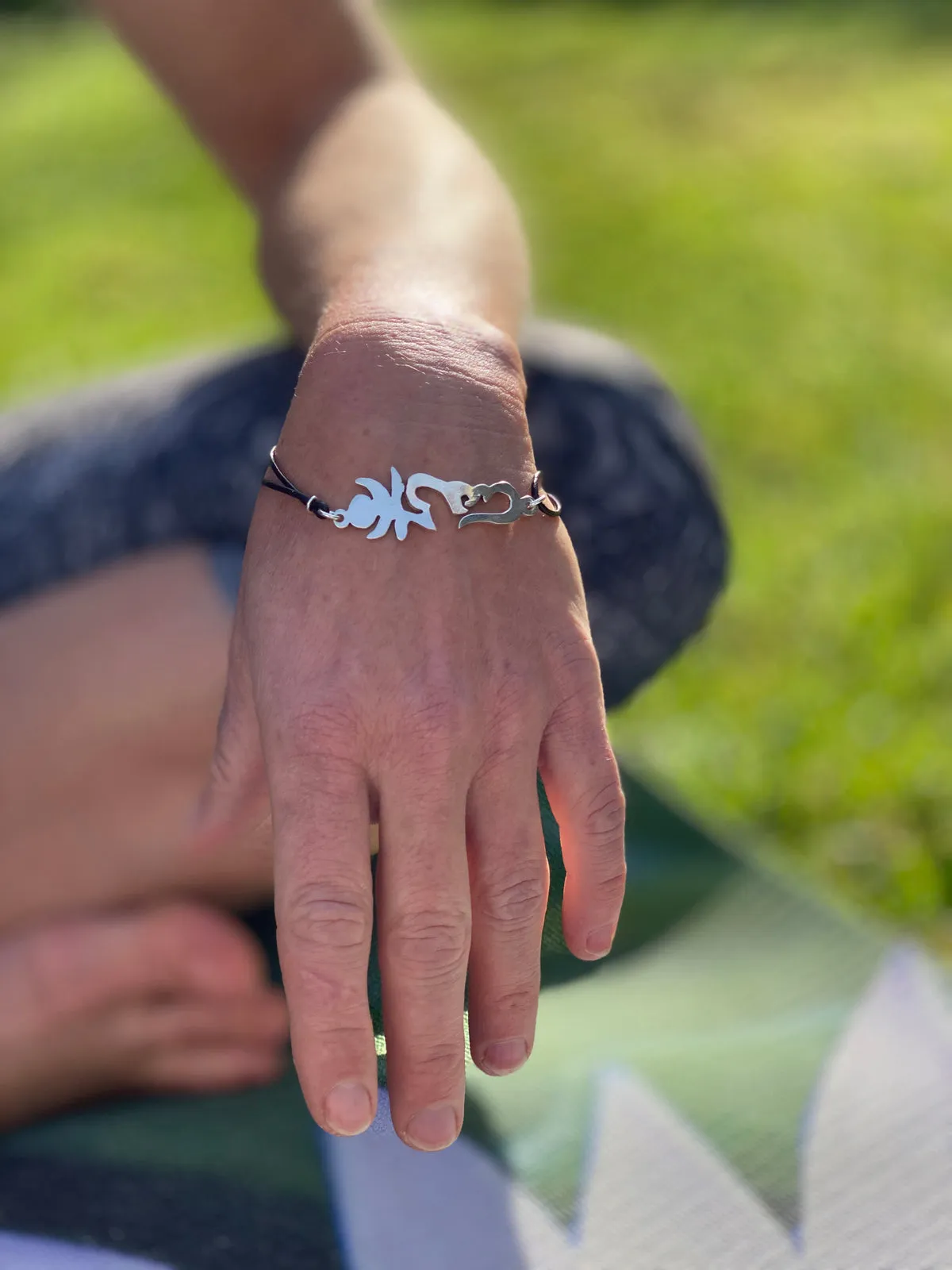 Leather and Sterling Silver Karma Accelerator Ohm Mani Padme Hum Bracelet to attain Enlightenment