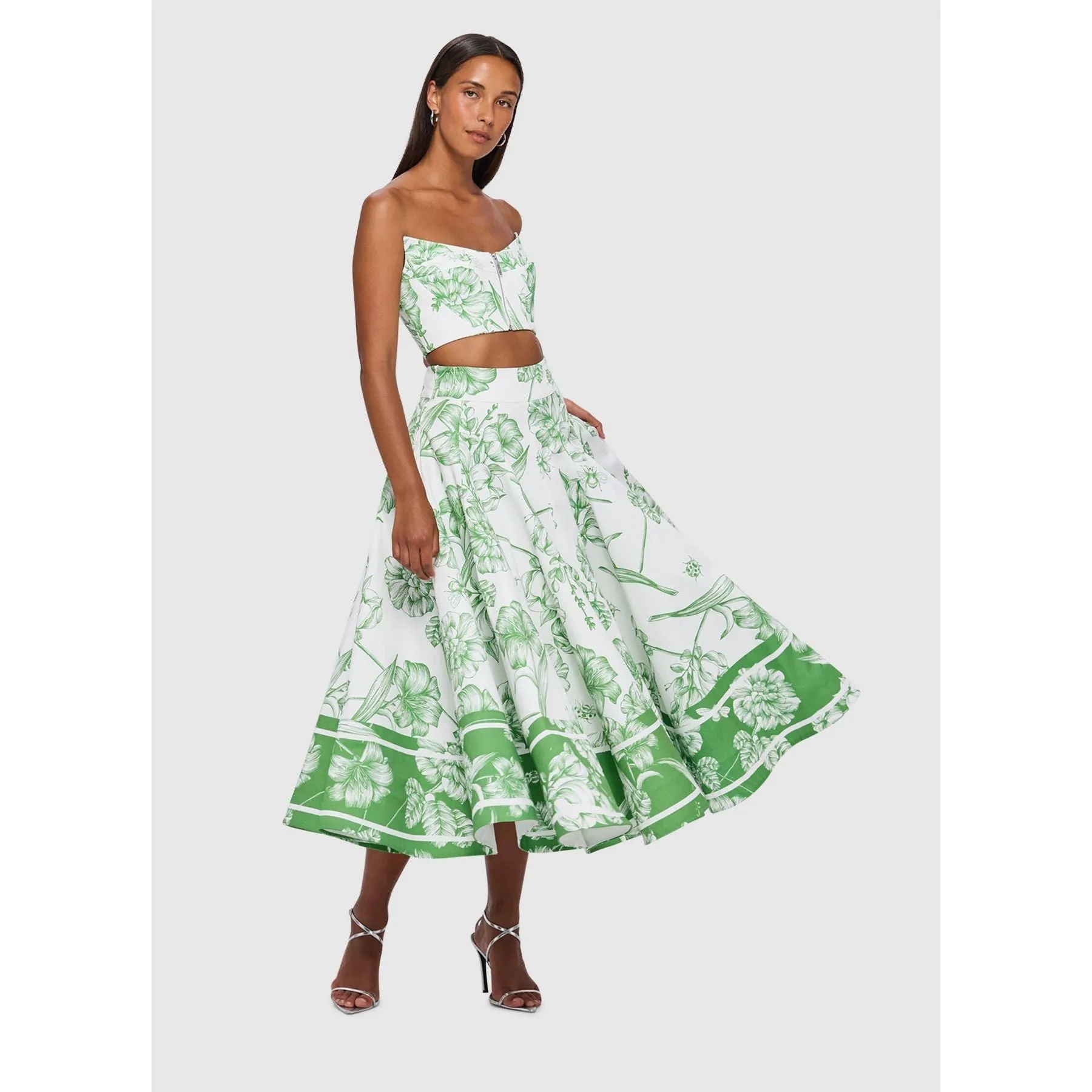 Leo Lin Chelsey Bustier and Myla Midi Skirt - Harmony Print in Celadon