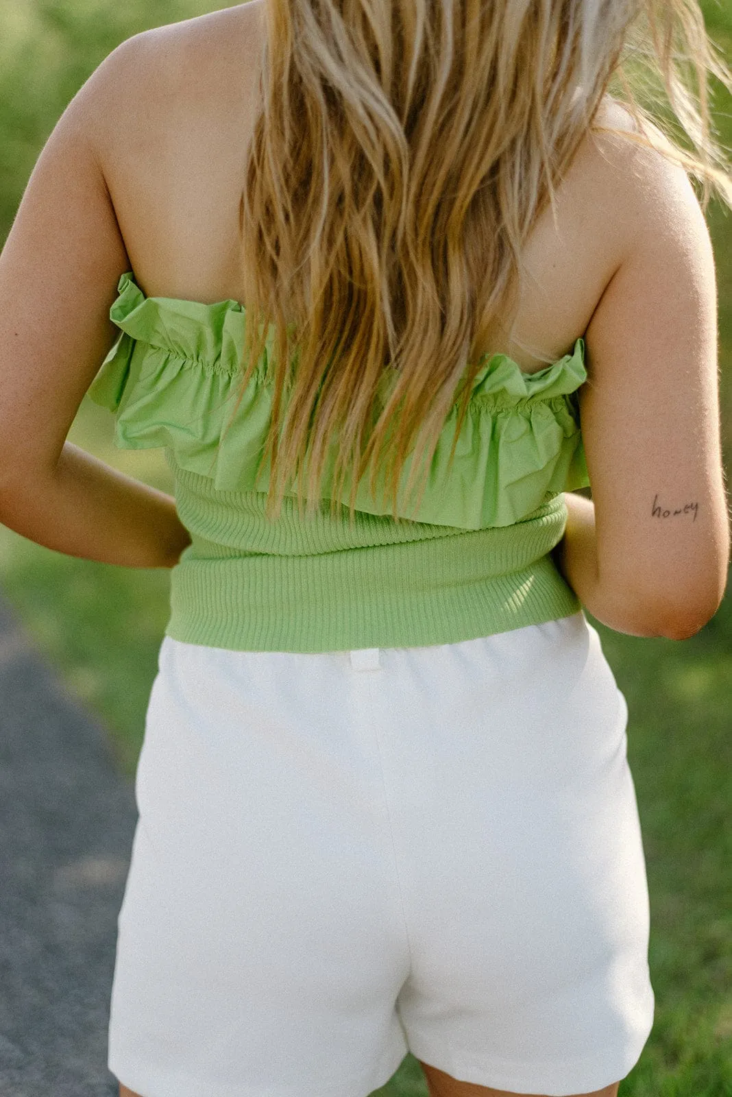 Lime Ruffle Strapless Tube Top