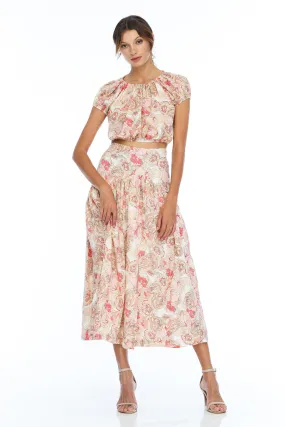 Love Your Way Side Split Midi Pink Floral Skirt