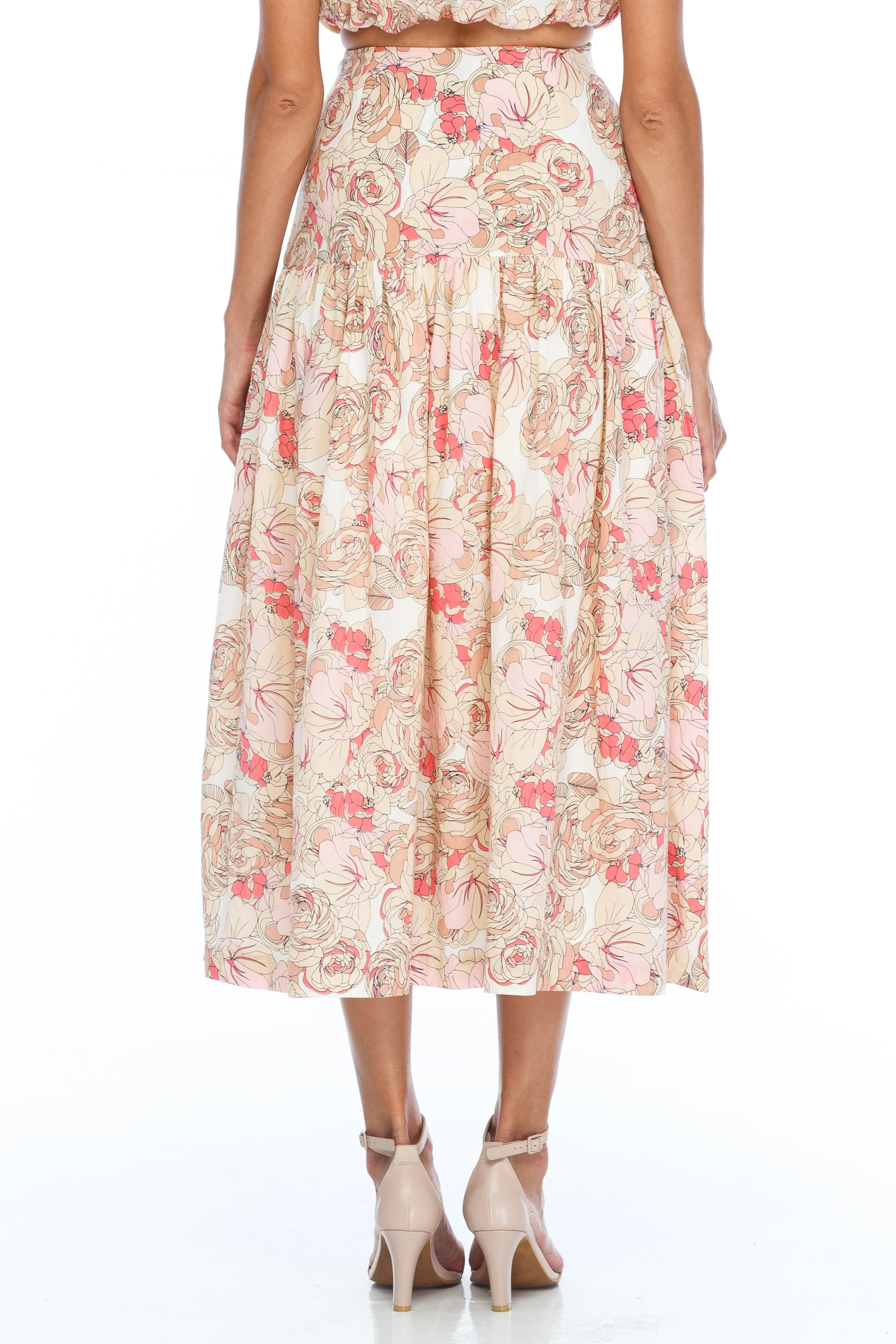 Love Your Way Side Split Midi Pink Floral Skirt