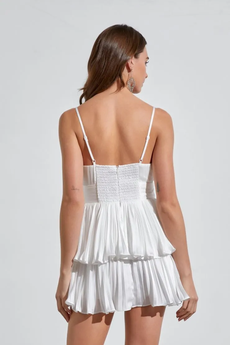 Marilyn White Pleated Mini Romper Dress