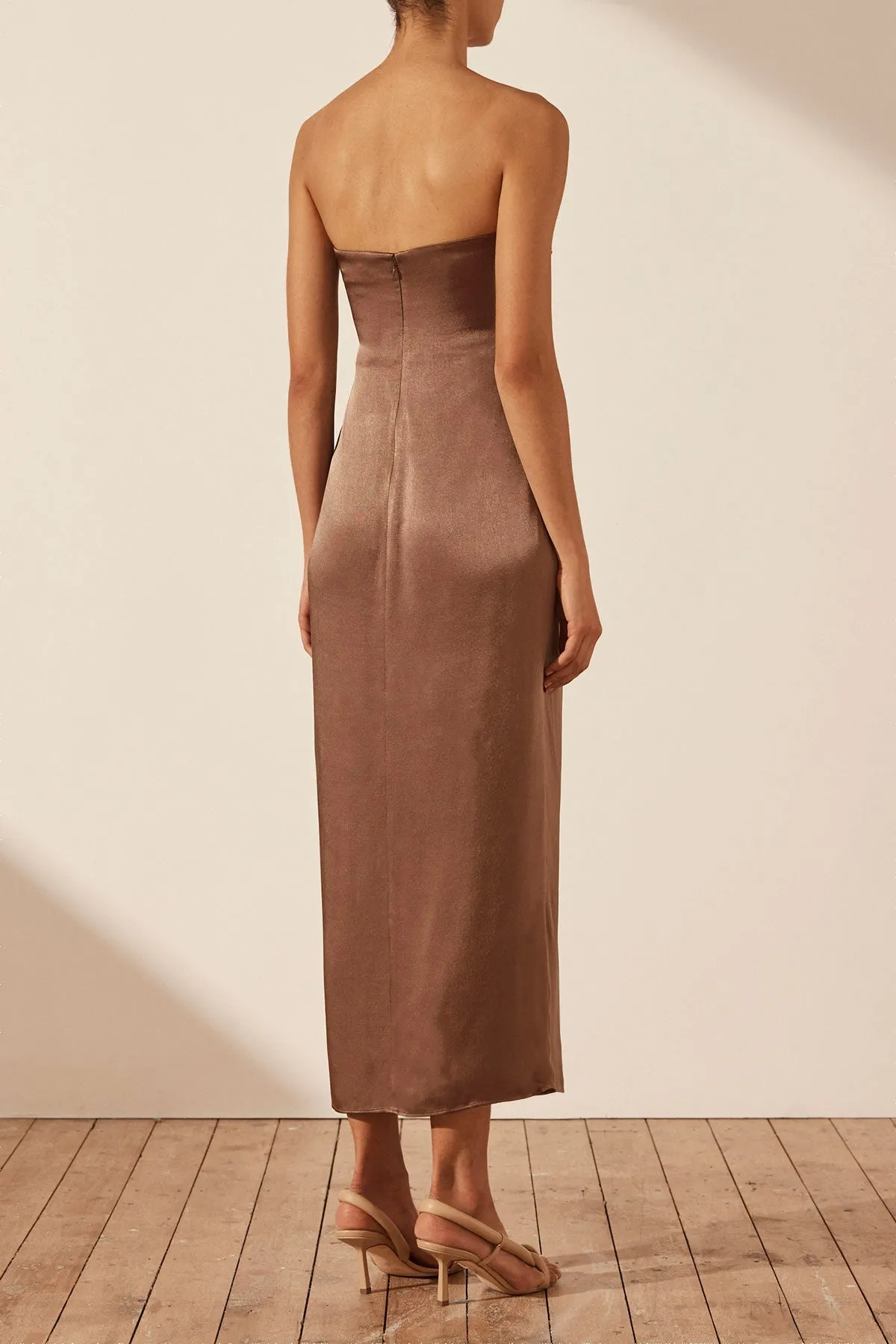 MILO STRAPLESS KNOT MIDI DRESS - CACAO