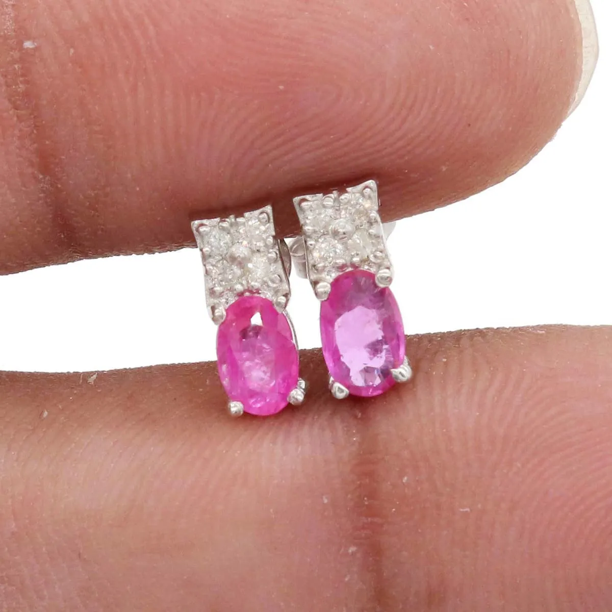 Natural & Real Diamond Natural Ruby Handmade 925 Sterling Silver Stud Earrings Wedding Jewellery, Ruby Studs Dainty Earring, Christmas Gift