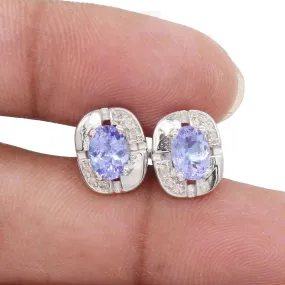 Natural & Real Diamond Tanzanite 925 Solid Sterling Silver Cuff links Wedding cufflinks Jewellery, christmas gift, party wear