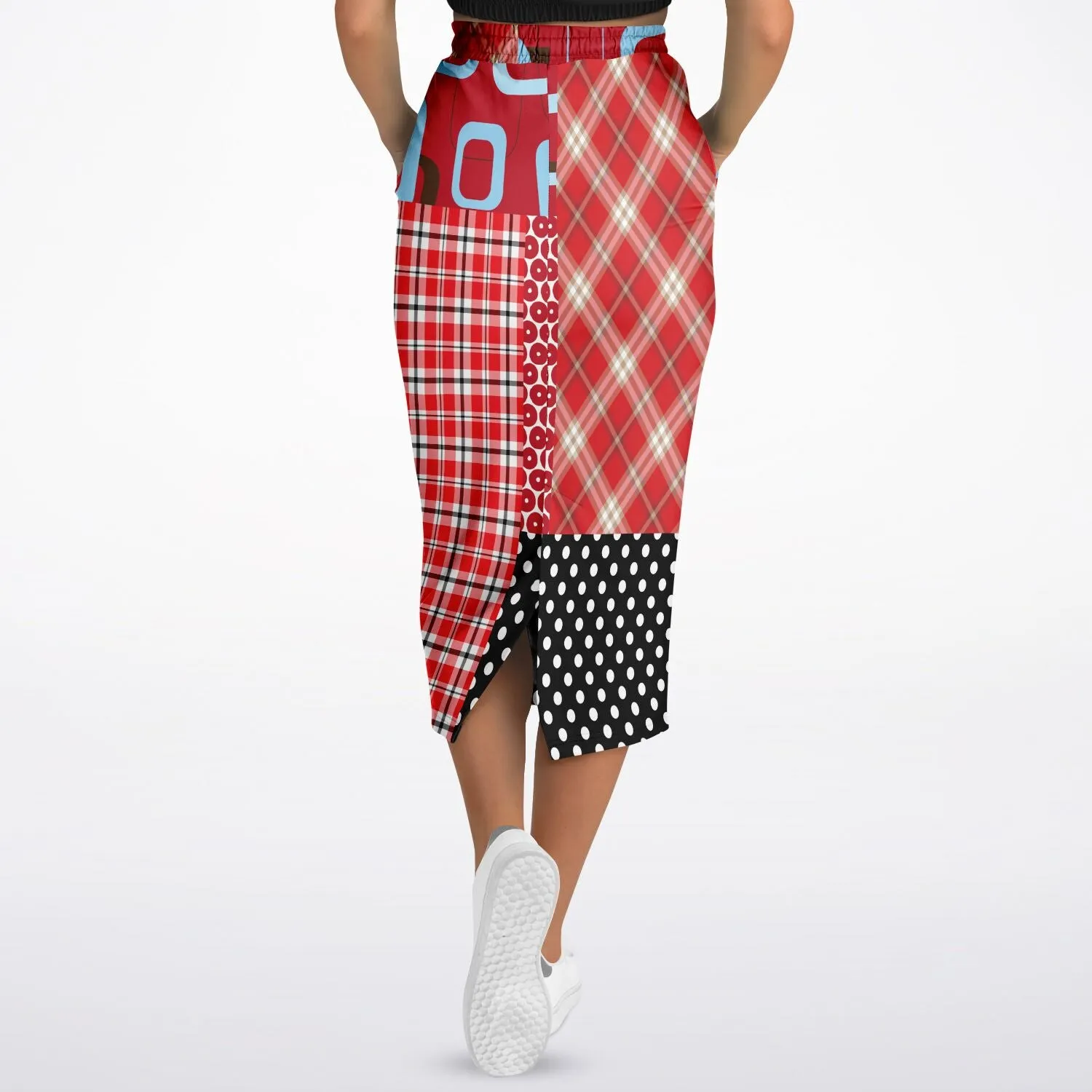 Red Pacific Palisades Patchwork Eco-Poly Long Pocket Skirt