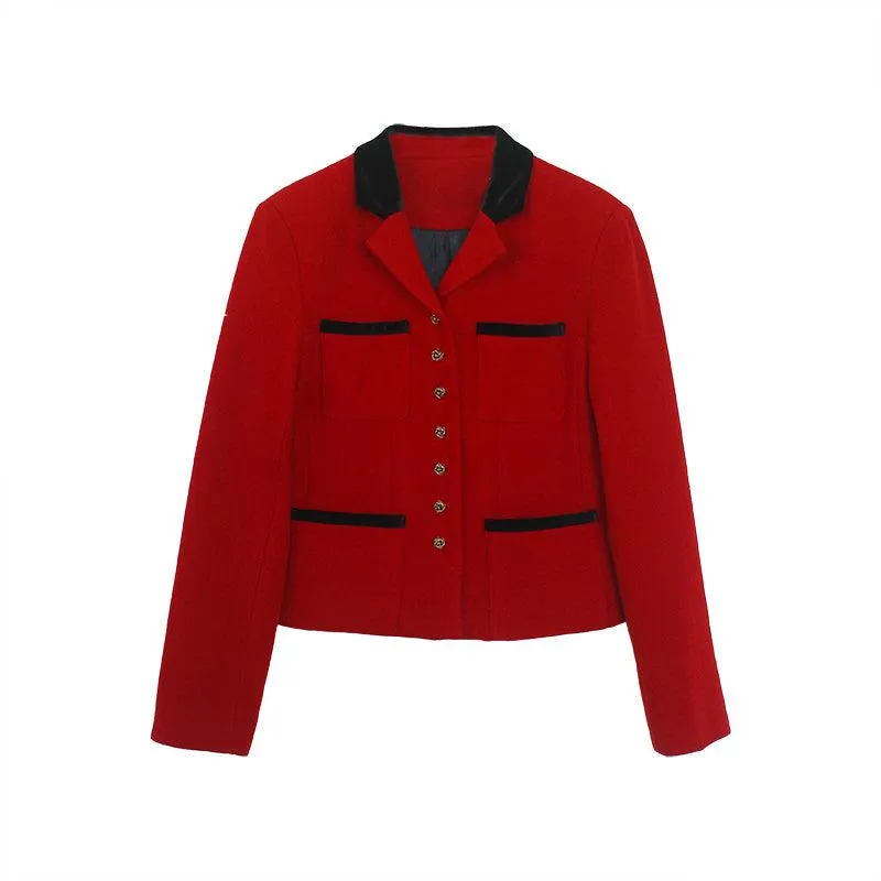 Red Short Wool Blazer Jacket Coat