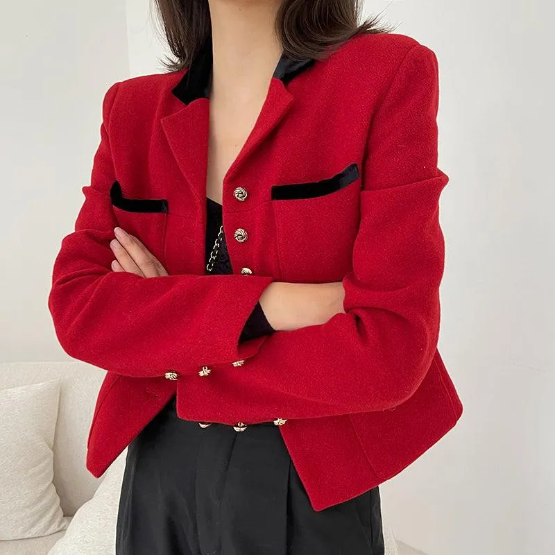 Red Short Wool Blazer Jacket Coat