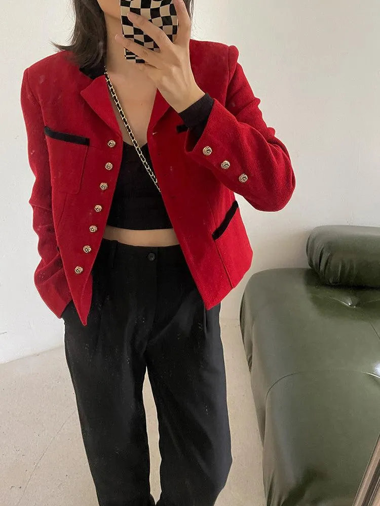 Red Short Wool Blazer Jacket Coat