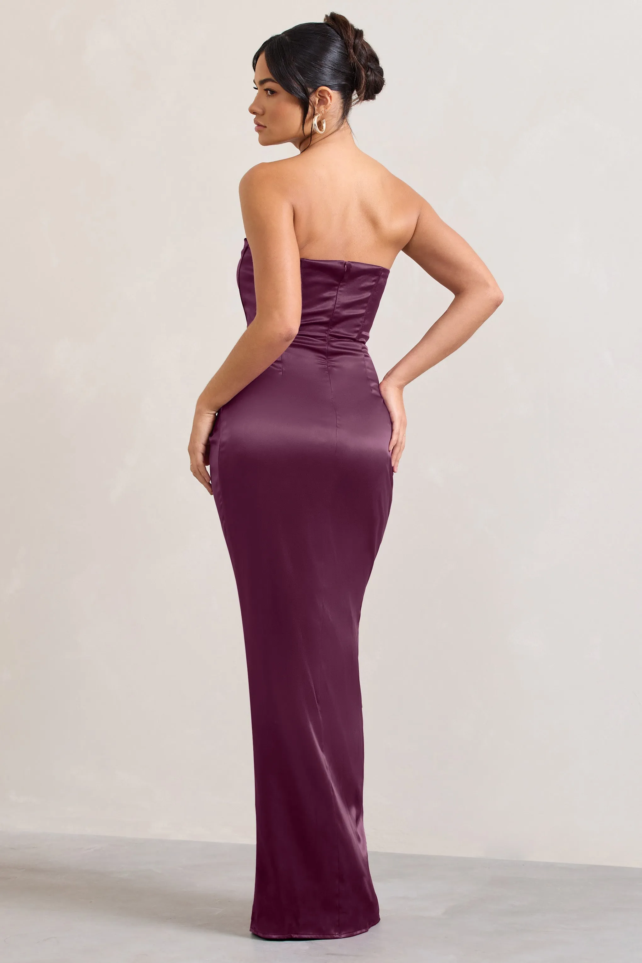 Romancing | Burgundy Thigh Split Corset Strapless Maxi Dress