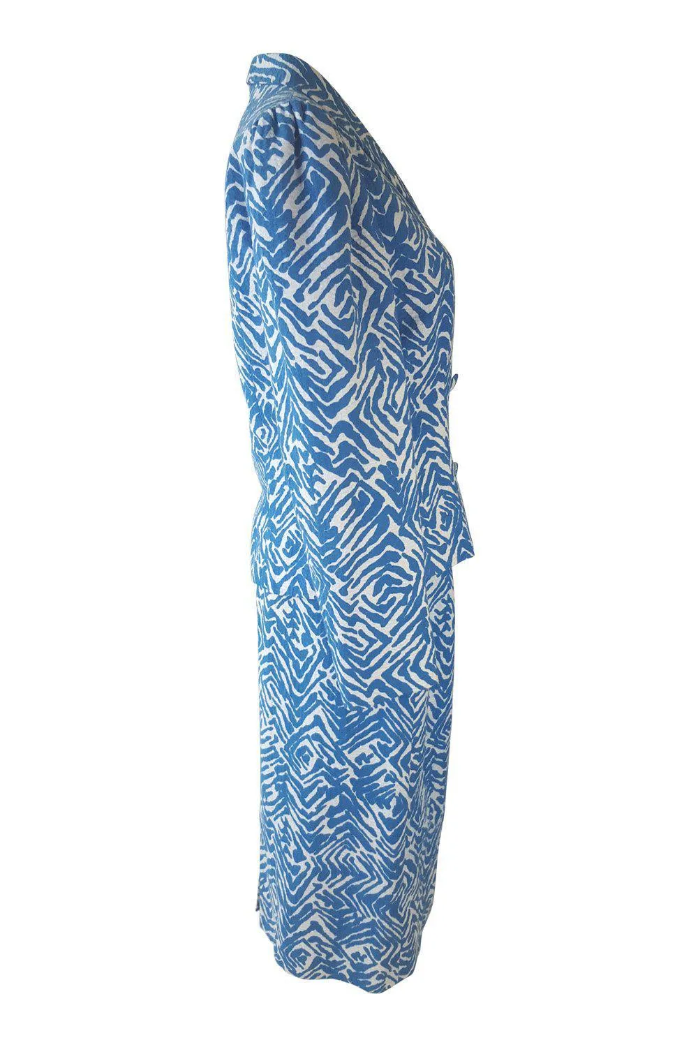 SARAH SPENCER Vintage Blue White Abstract Print Skirt Suit (12)