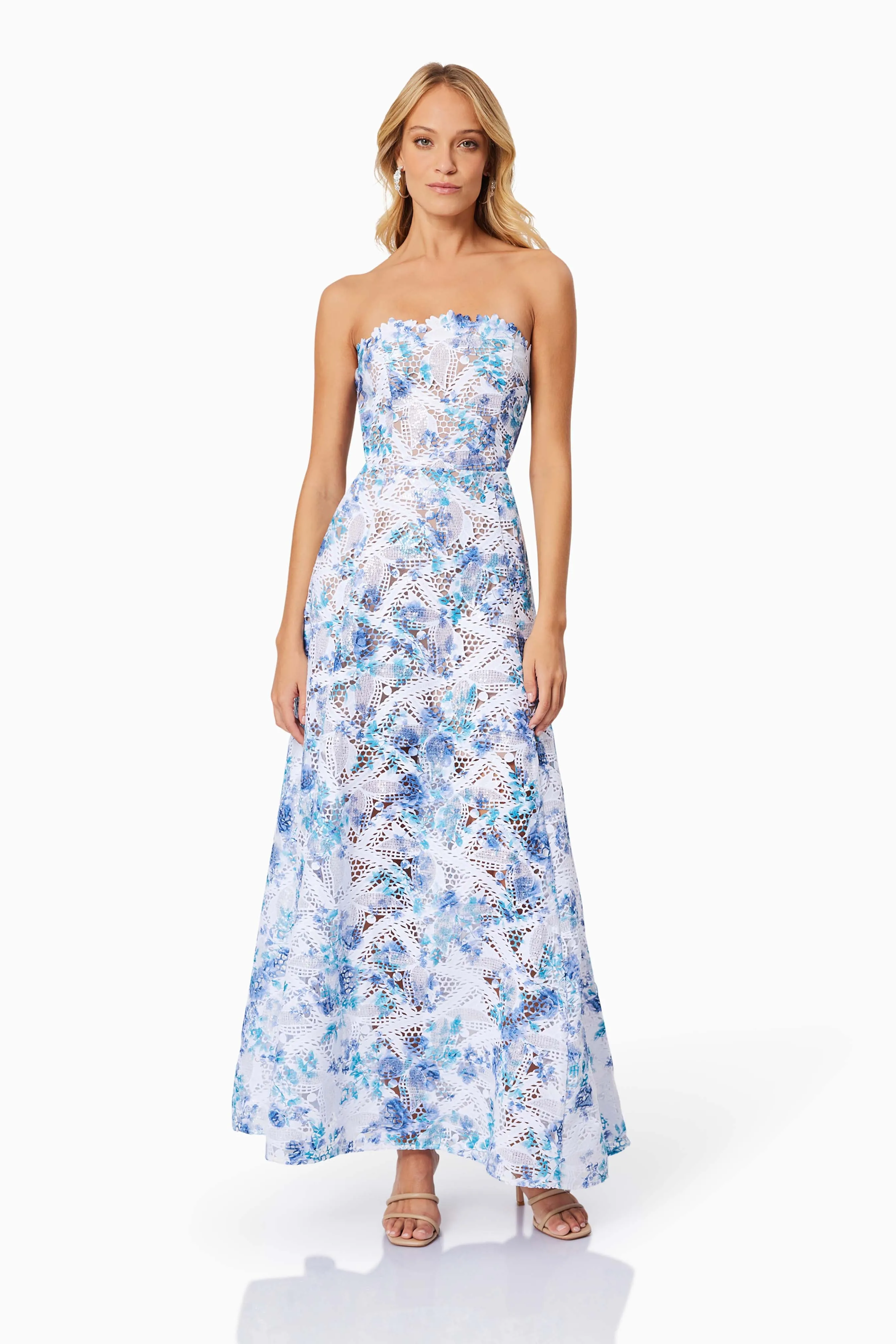 Savannah Fitted Strapless Maxi Dress In Blue