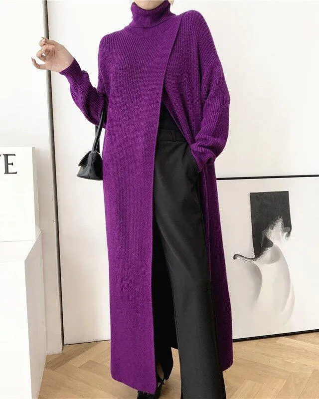 Slim-fit Sweater with High Neck Long Skirt and Pullover