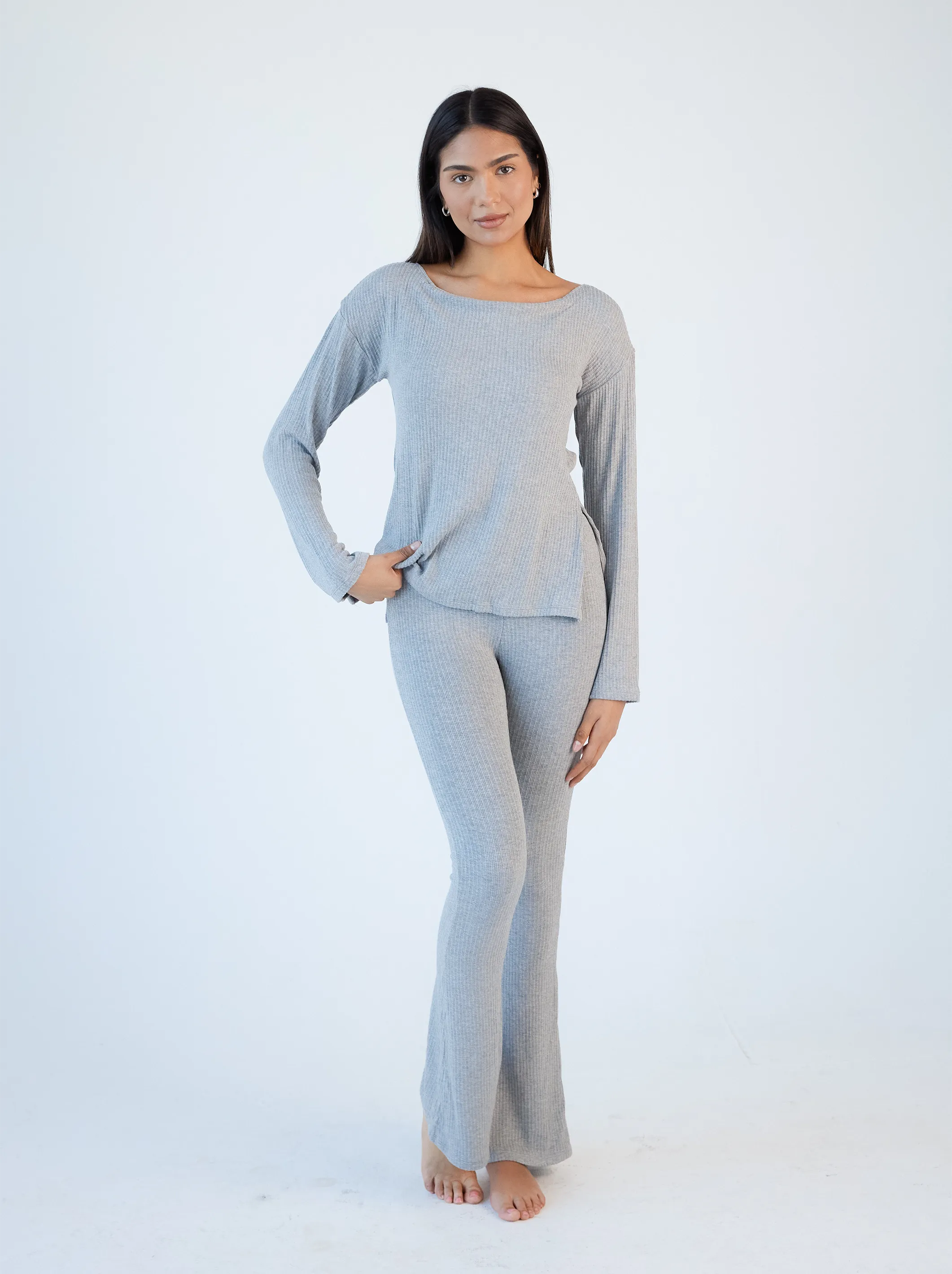 Soft Ribbed Long Sleeve Boat Neck Brami