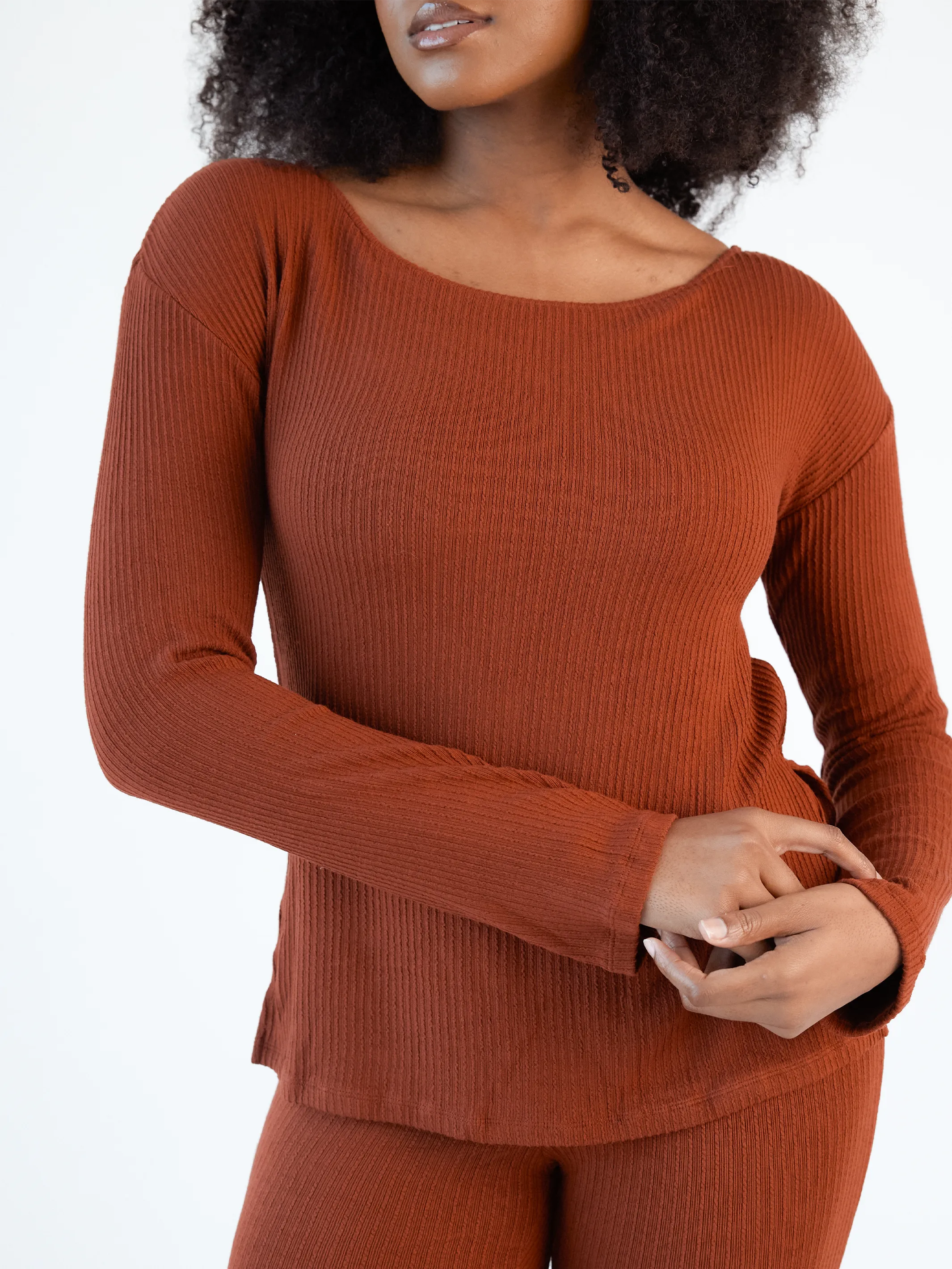 Soft Ribbed Long Sleeve Boat Neck Brami