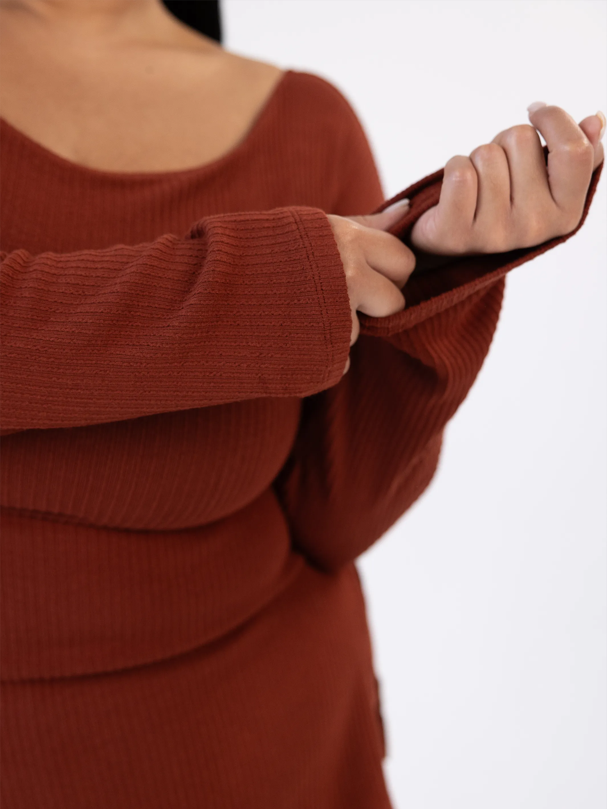 Soft Ribbed Long Sleeve Boat Neck Brami