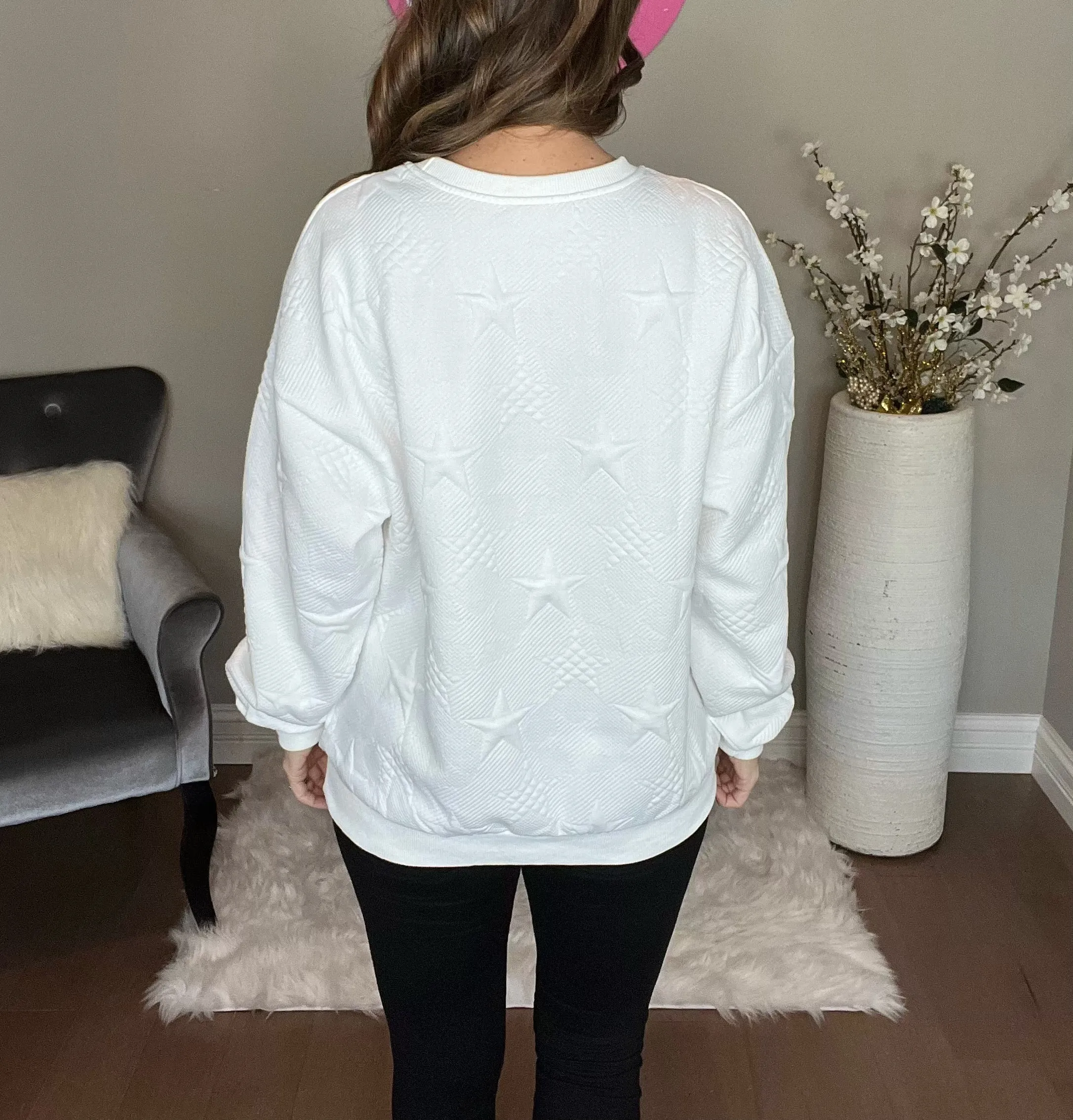 Star Embossed Drop Shoulder Sweatshirt