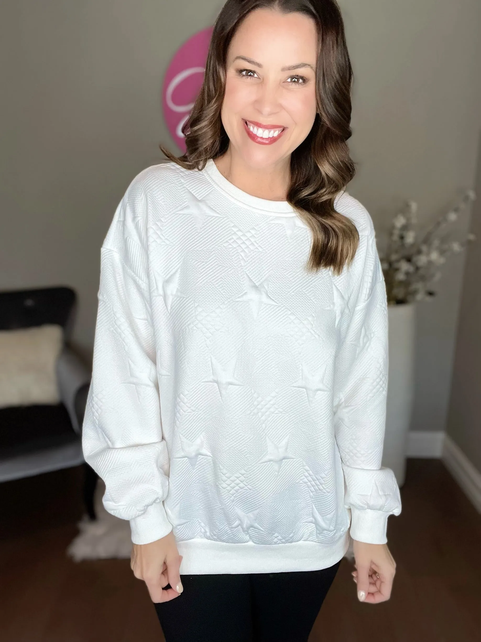 Star Embossed Drop Shoulder Sweatshirt