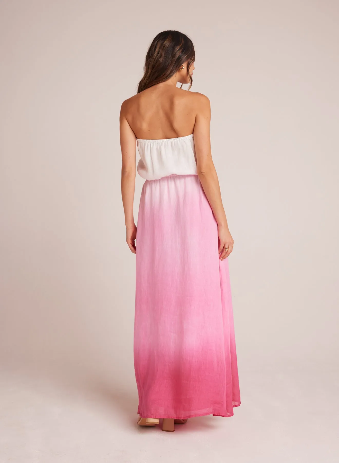 Strapless Linen Maxi Dress - Pink Ombre Dye