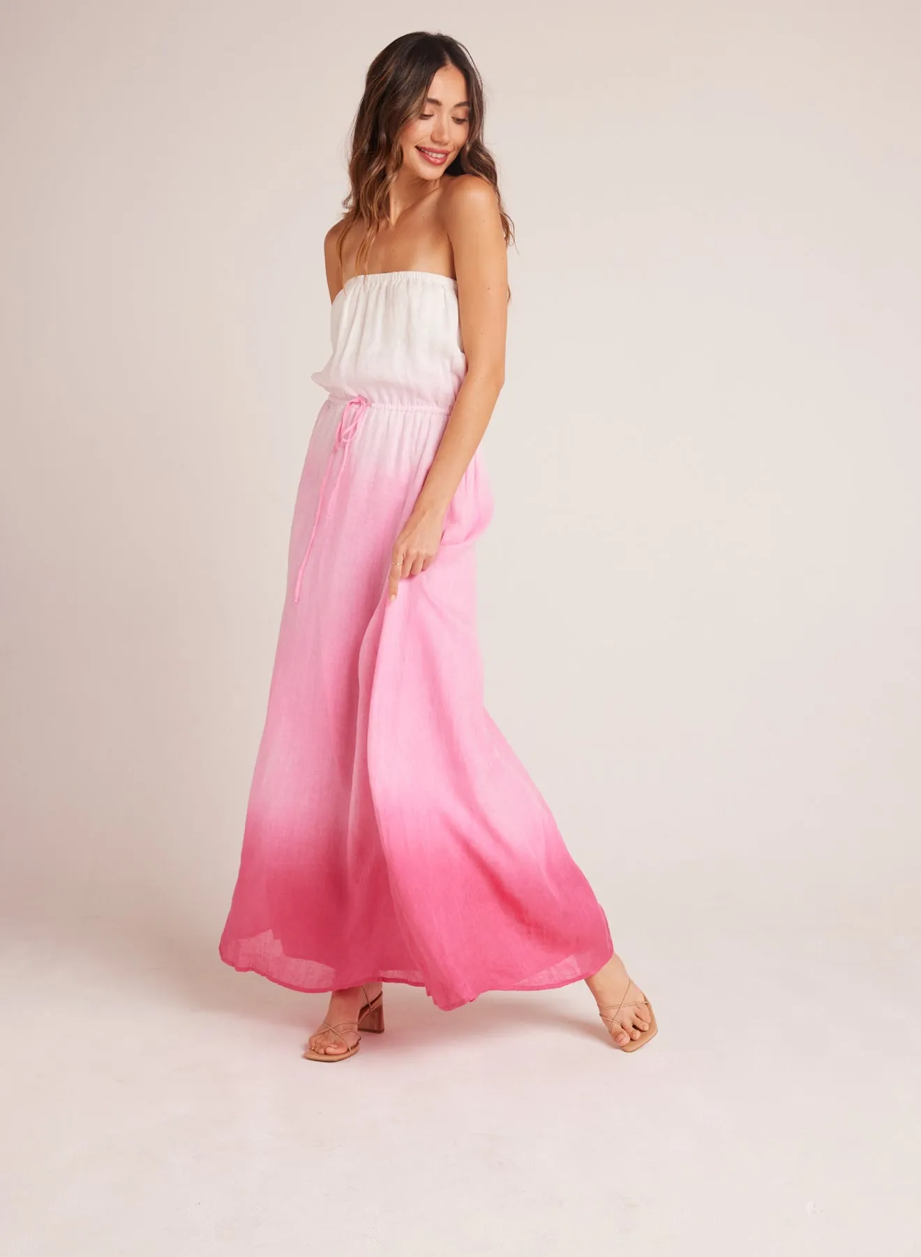 Strapless Linen Maxi Dress - Pink Ombre Dye