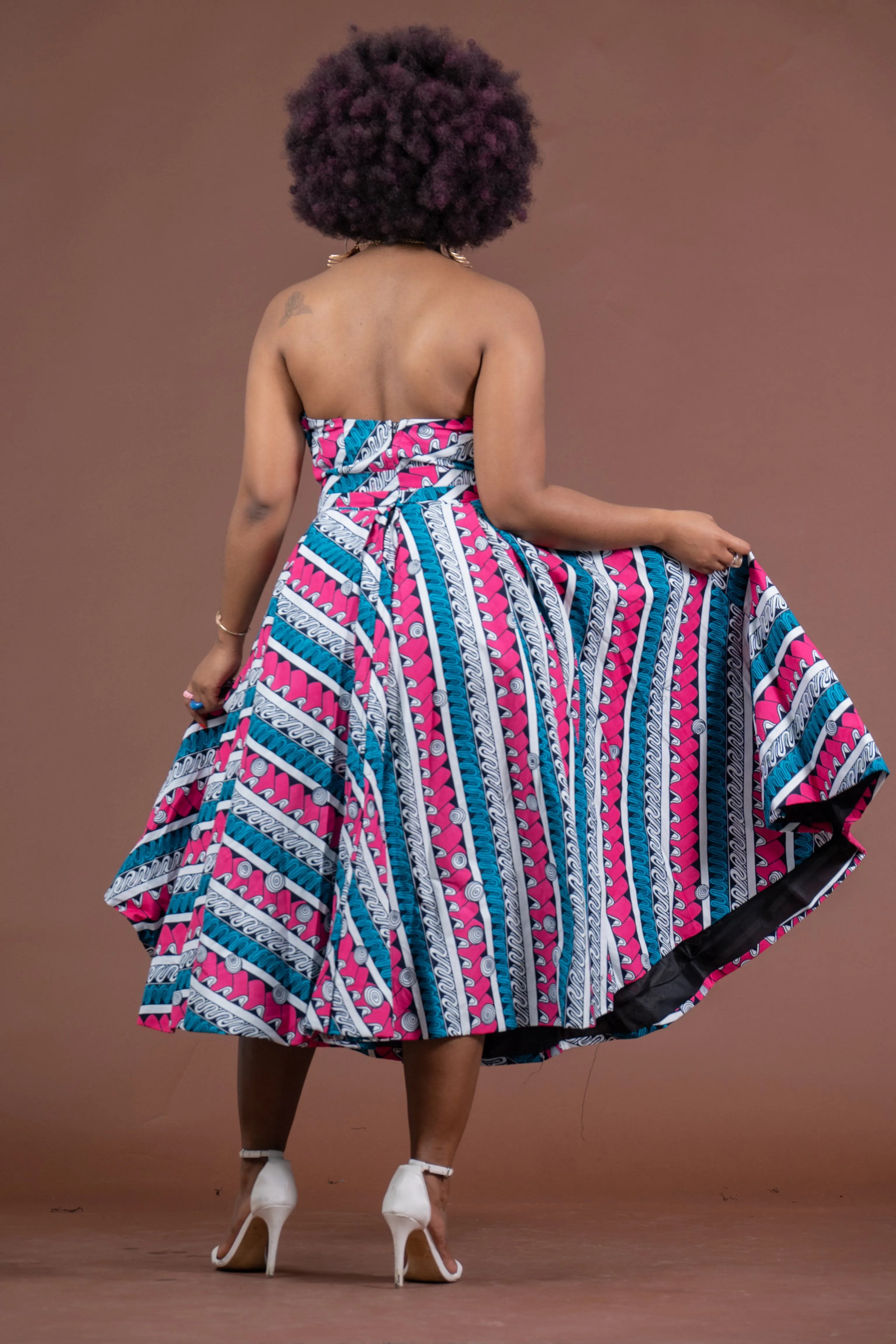 Teyana Ankara Strapless Midaxi Dress | Pink and Blue African Print