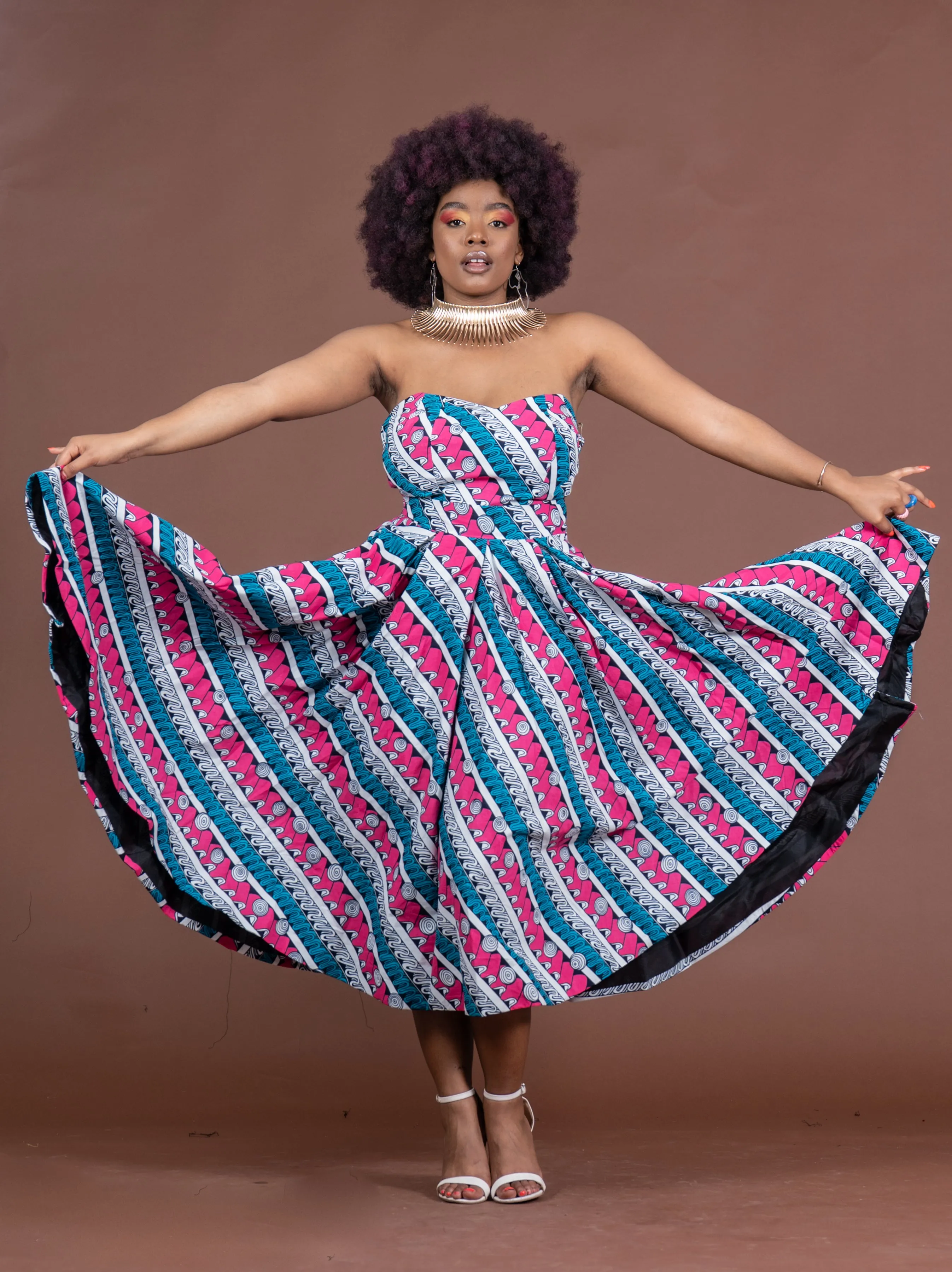 Teyana Ankara Strapless Midaxi Dress | Pink and Blue African Print